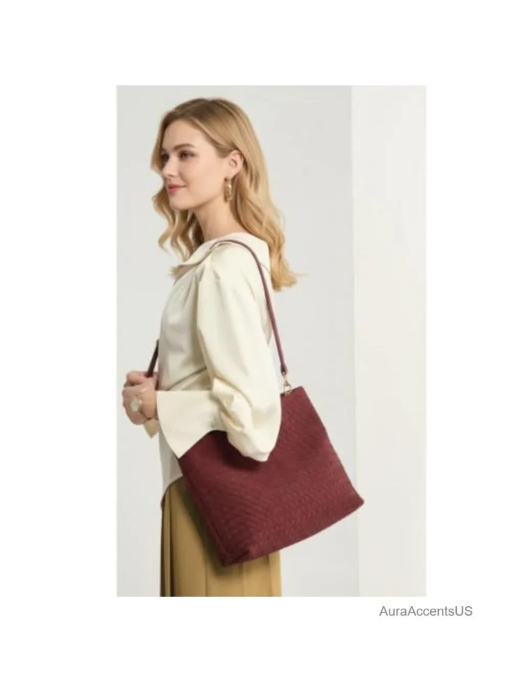 Faux Suede Woven Tote Bag for Women Large Hobo Shoulder Purse